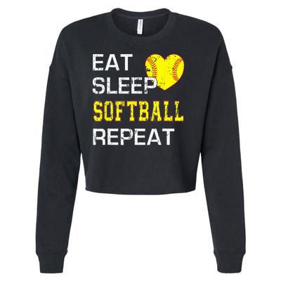 Eat Sleep Softball Repeat Funny Softbal Cropped Pullover Crew
