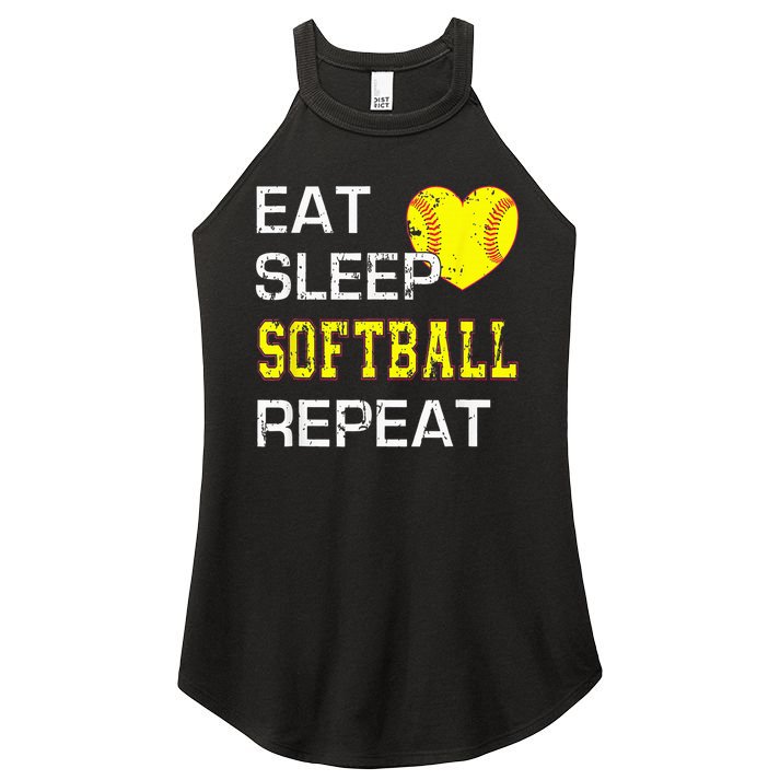 Eat Sleep Softball Repeat Funny Softbal Women's Perfect Tri Rocker Tank