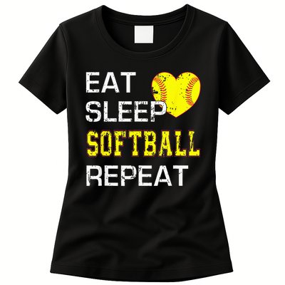 Eat Sleep Softball Repeat Funny Softbal Womens T-Shirt