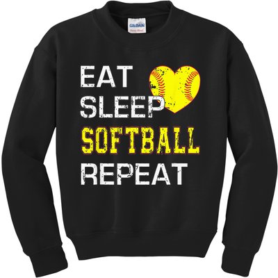 Eat Sleep Softball Repeat Funny Softbal Kids Sweatshirt
