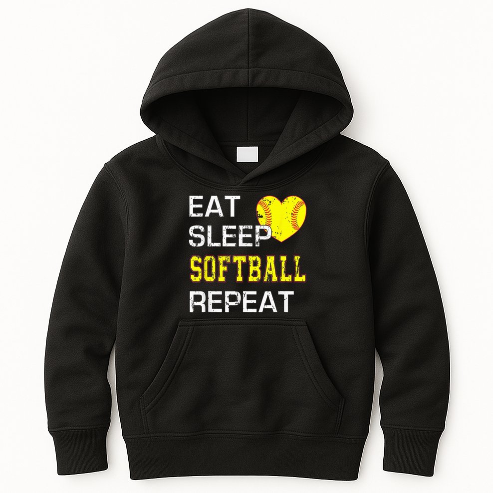 Eat Sleep Softball Repeat Funny Softbal Kids Hoodie