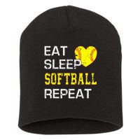 Eat Sleep Softball Repeat Funny Softbal Short Acrylic Beanie