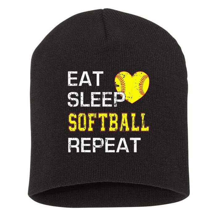 Eat Sleep Softball Repeat Funny Softbal Short Acrylic Beanie