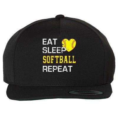 Eat Sleep Softball Repeat Funny Softbal Wool Snapback Cap