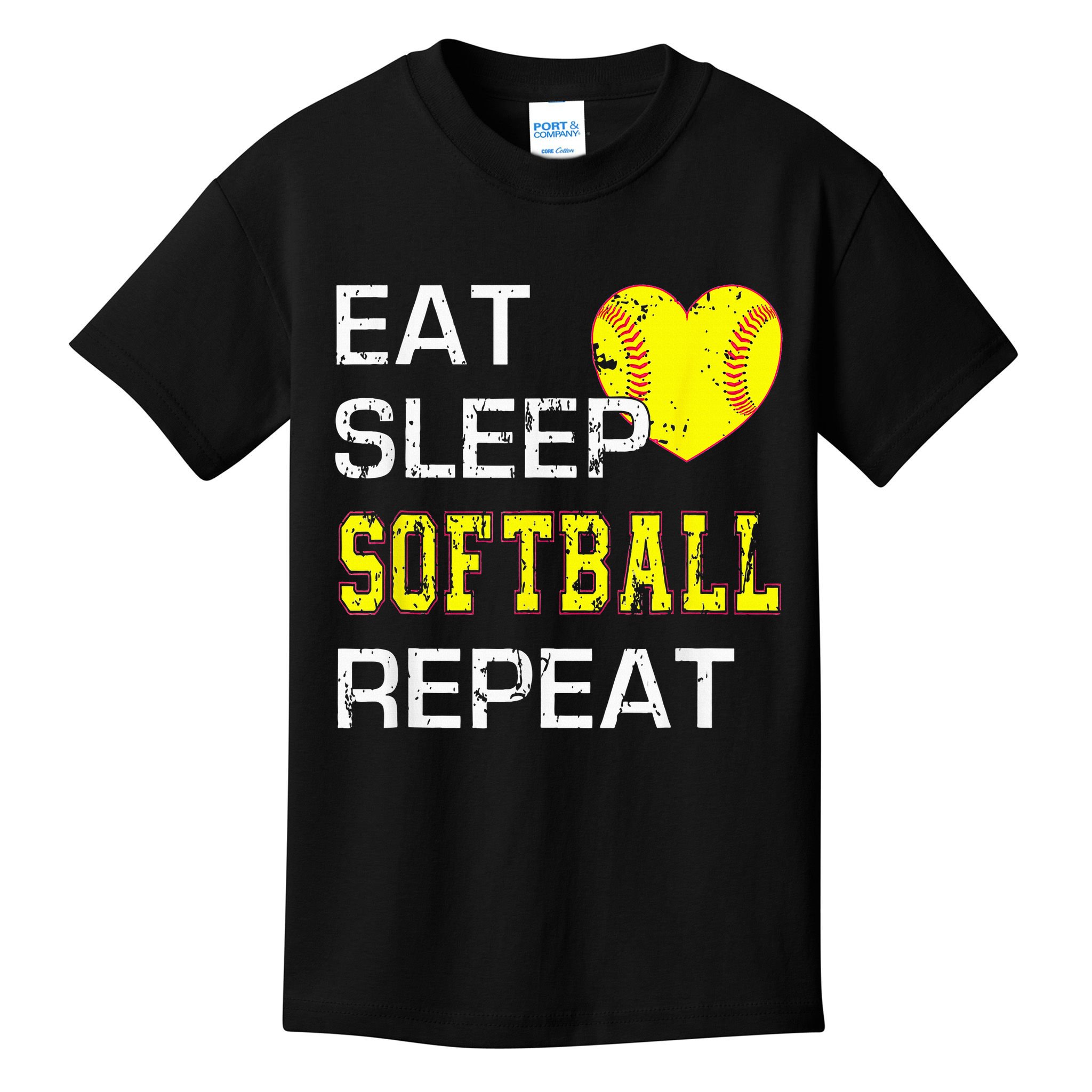 Eat Sleep Softball Repeat Funny Softbal Kids T-Shirt