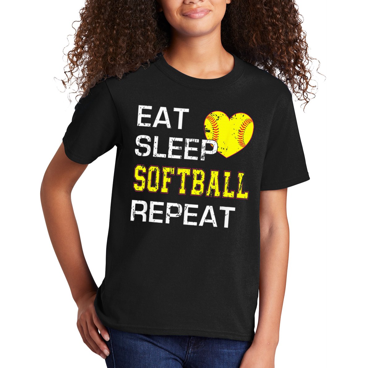 Eat Sleep Softball Repeat Funny Softbal Kids T-Shirt