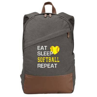 Eat Sleep Softball Repeat Funny Softbal Cotton Canvas Backpack