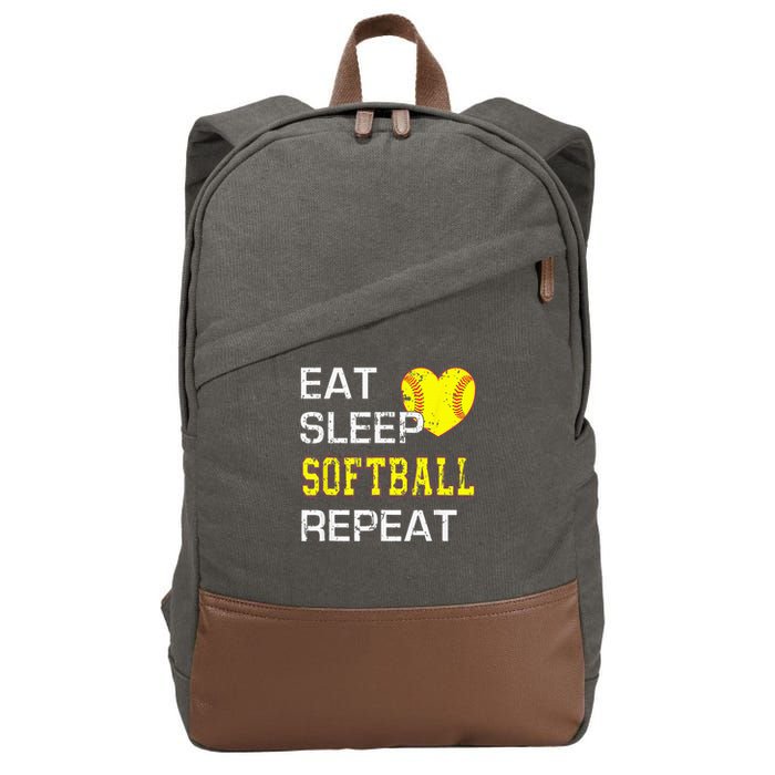 Eat Sleep Softball Repeat Funny Softbal Cotton Canvas Backpack