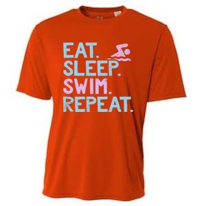 Eat Sleep Swim Repeat Swimmer Gift Cooling Performance Crew T-Shirt