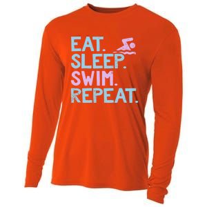 Eat Sleep Swim Repeat Swimmer Gift Cooling Performance Long Sleeve Crew