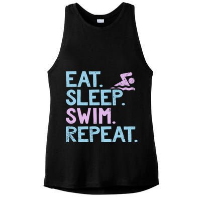 Eat Sleep Swim Repeat Swimmer Gift Ladies PosiCharge Tri-Blend Wicking Tank