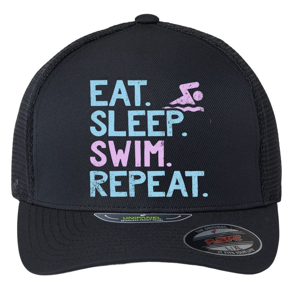 Eat Sleep Swim Repeat Swimmer Gift Flexfit Unipanel Trucker Cap