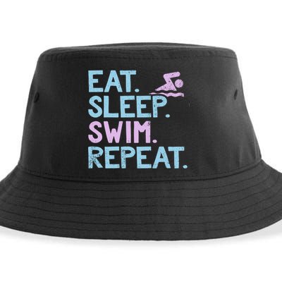 Eat Sleep Swim Repeat Swimmer Gift Sustainable Bucket Hat