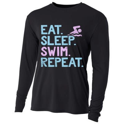 Eat Sleep Swim Repeat Swimmer Gift Cooling Performance Long Sleeve Crew
