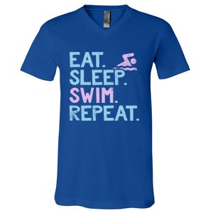 Eat Sleep Swim Repeat Swimmer Gift V-Neck T-Shirt