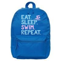 Eat Sleep Swim Repeat Swimmer Gift 16 in Basic Backpack