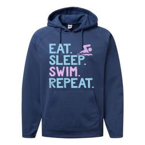 Eat Sleep Swim Repeat Swimmer Gift Performance Fleece Hoodie