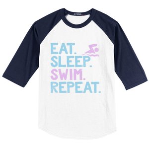 Eat Sleep Swim Repeat Swimmer Gift Baseball Sleeve Shirt