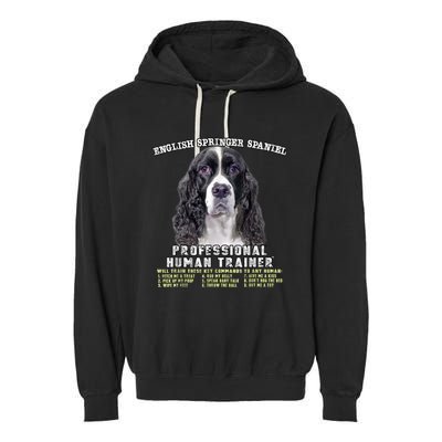 English Springer Spaniel Black Professional Human Trainer Garment-Dyed Fleece Hoodie