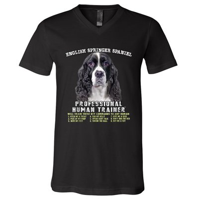 English Springer Spaniel Black Professional Human Trainer V-Neck T-Shirt