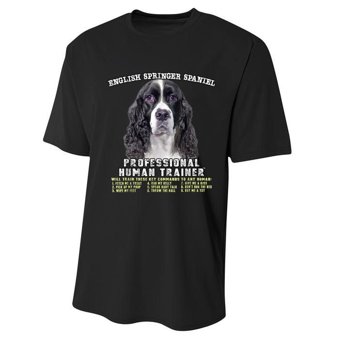 English Springer Spaniel Black Professional Human Trainer Performance Sprint T-Shirt