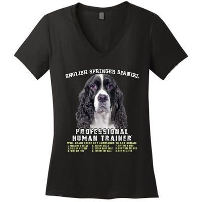 English Springer Spaniel Black Professional Human Trainer Women's V-Neck T-Shirt