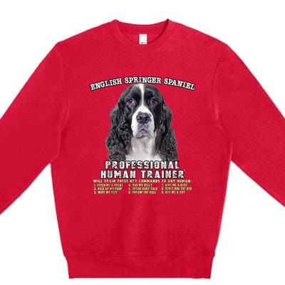 English Springer Spaniel Black Professional Human Trainer Premium Crewneck Sweatshirt