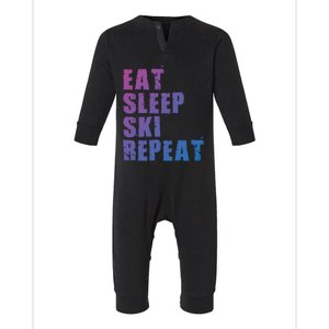 Eat Sleep Ski Repeat Motivational Gift Ace058c Meaningful Gift Infant Fleece One Piece