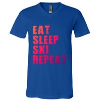 Eat Sleep Ski Repeat Motivational Gift Ace058c Meaningful Gift V-Neck T-Shirt