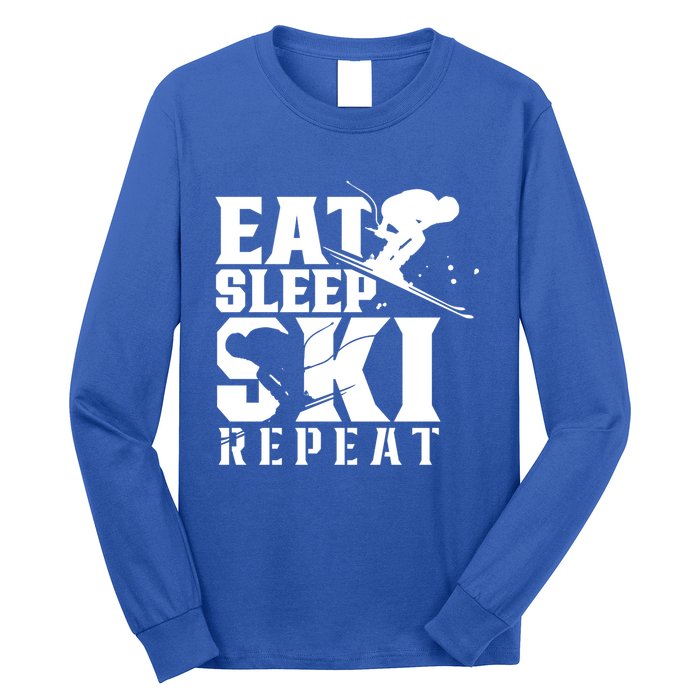 Eat Sleep Ski Repeat Skier Sayings Skiing Slopes Gift Long Sleeve Shirt