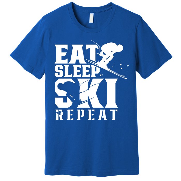 Eat Sleep Ski Repeat Skier Sayings Skiing Slopes Gift Premium T-Shirt