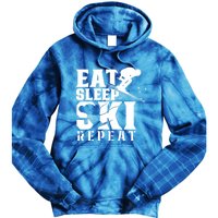 Eat Sleep Ski Repeat Skier Sayings Skiing Slopes Gift Tie Dye Hoodie