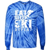 Eat Sleep Ski Repeat Skier Sayings Skiing Slopes Gift Tie-Dye Long Sleeve Shirt