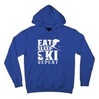 Eat Sleep Ski Repeat Skier Sayings Skiing Slopes Gift Tall Hoodie