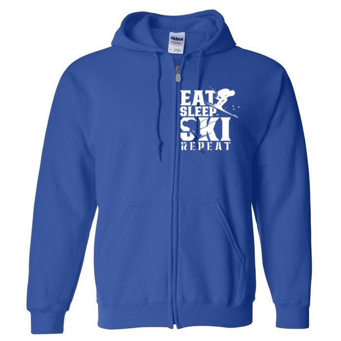 Eat Sleep Ski Repeat Skier Sayings Skiing Slopes Gift Full Zip Hoodie