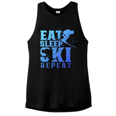 Eat Sleep Ski Repeat Skier Sayings Skiing Slopes Gift Ladies PosiCharge Tri-Blend Wicking Tank