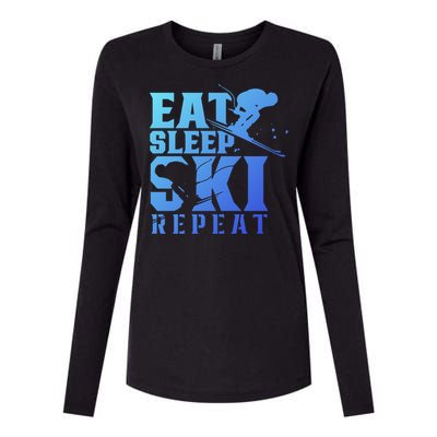 Eat Sleep Ski Repeat Skier Sayings Skiing Slopes Gift Womens Cotton Relaxed Long Sleeve T-Shirt