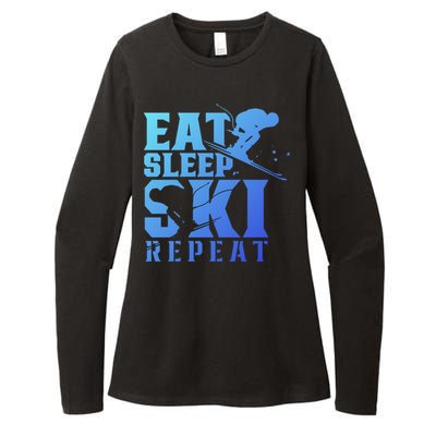 Eat Sleep Ski Repeat Skier Sayings Skiing Slopes Gift Womens CVC Long Sleeve Shirt