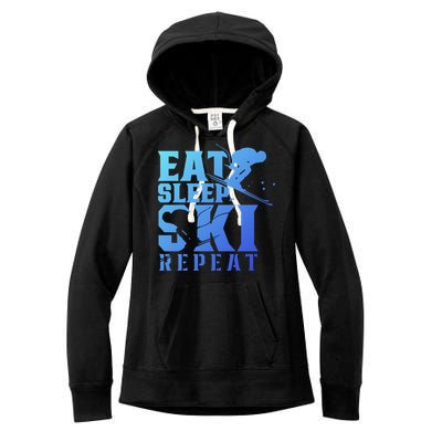 Eat Sleep Ski Repeat Skier Sayings Skiing Slopes Gift Women's Fleece Hoodie