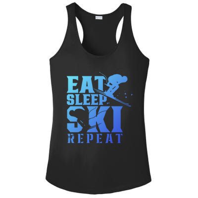 Eat Sleep Ski Repeat Skier Sayings Skiing Slopes Gift Ladies PosiCharge Competitor Racerback Tank