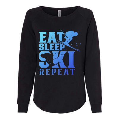 Eat Sleep Ski Repeat Skier Sayings Skiing Slopes Gift Womens California Wash Sweatshirt