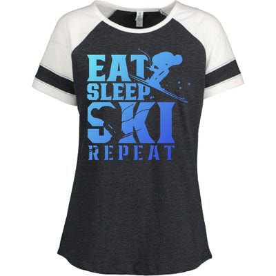 Eat Sleep Ski Repeat Skier Sayings Skiing Slopes Gift Enza Ladies Jersey Colorblock Tee