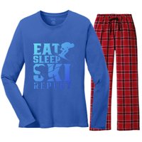 Eat Sleep Ski Repeat Skier Sayings Skiing Slopes Gift Women's Long Sleeve Flannel Pajama Set 