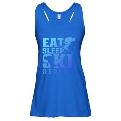 Eat Sleep Ski Repeat Skier Sayings Skiing Slopes Gift Ladies Essential Flowy Tank