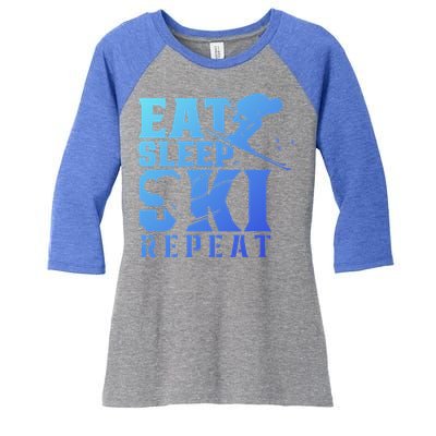 Eat Sleep Ski Repeat Skier Sayings Skiing Slopes Gift Women's Tri-Blend 3/4-Sleeve Raglan Shirt