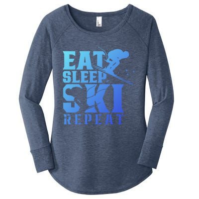 Eat Sleep Ski Repeat Skier Sayings Skiing Slopes Gift Women's Perfect Tri Tunic Long Sleeve Shirt