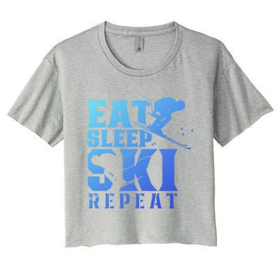 Eat Sleep Ski Repeat Skier Sayings Skiing Slopes Gift Women's Crop Top Tee