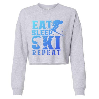 Eat Sleep Ski Repeat Skier Sayings Skiing Slopes Gift Cropped Pullover Crew