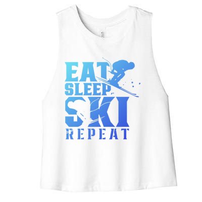 Eat Sleep Ski Repeat Skier Sayings Skiing Slopes Gift Women's Racerback Cropped Tank