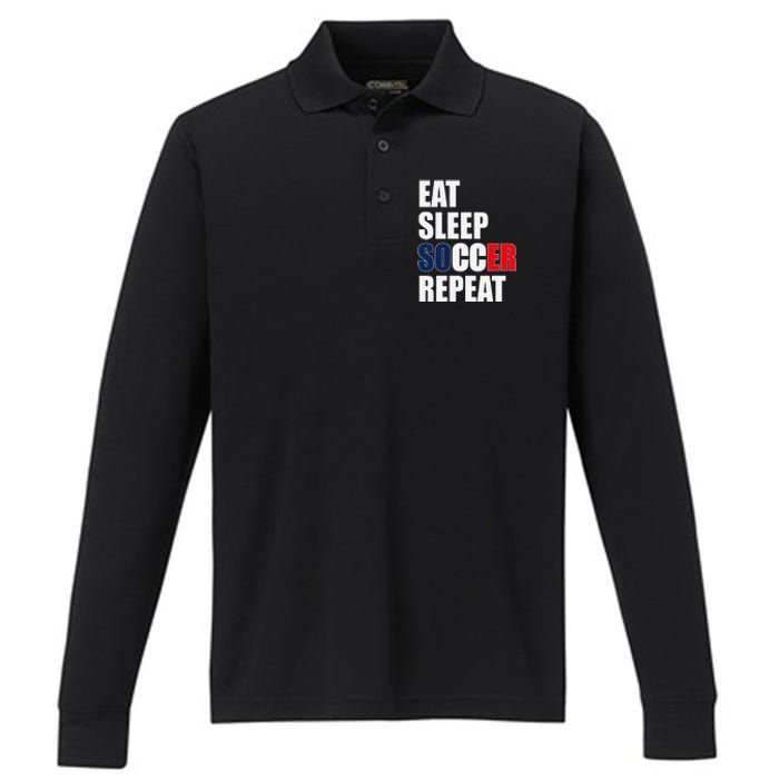 Eat Sleep Soccer Repeat Cool Soccer France Lover Player Performance Long Sleeve Polo